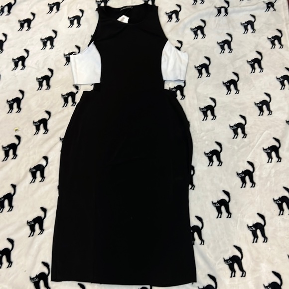 Zara | Women’s Black Dress w| White Side Panel Cutout | Black / White Large. New - Picture 2 of 9
